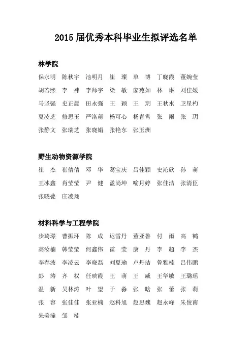 东北林业大学优秀本科毕业生