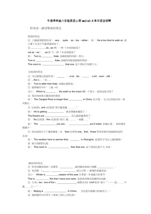 牛津译林版八年级英语上册units1-4单元语法讲解