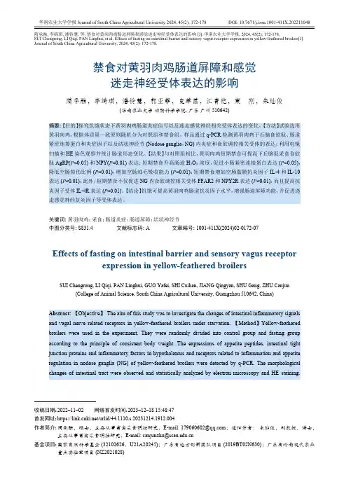 禁食对黄羽肉鸡肠道屏障和感觉迷走神经受体表达的影响