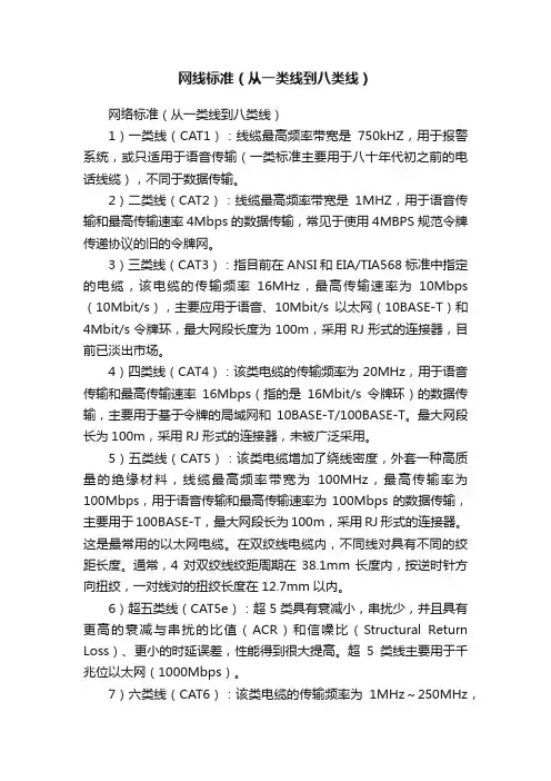 网线标准（从一类线到八类线）