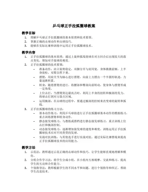 乒乓球正手拉弧圈球教案