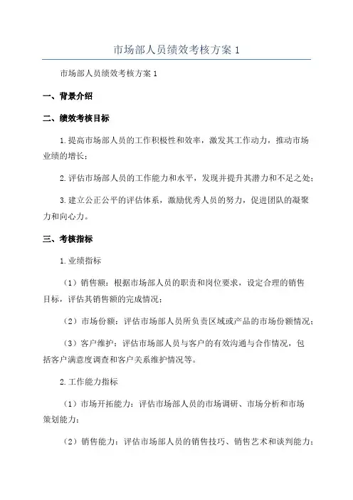 市场部人员绩效考核方案1