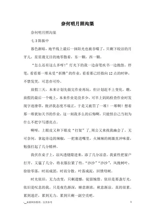 奈何明月照沟渠_优秀作文