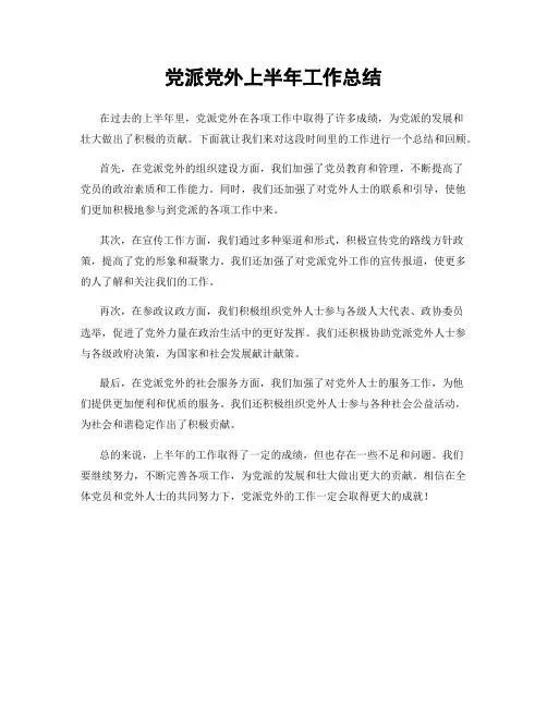 党派党外上半年工作总结