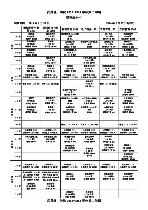 2014年春季学期全校课表