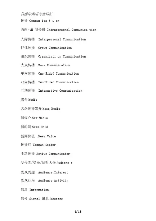 新闻传播专业英语专业词汇整理大全