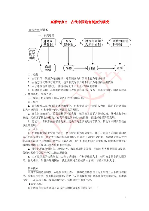 2015高考历史总复习 高频考点二 古代中国选官制度的演变讲练测