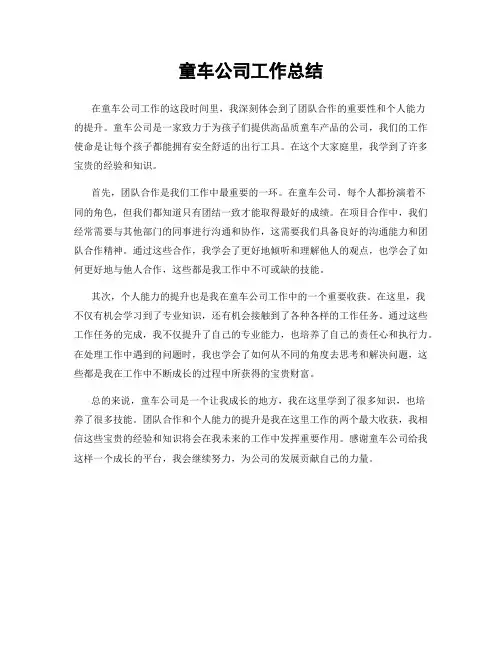 童车公司工作总结