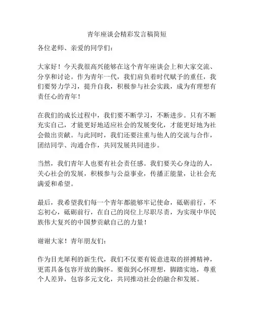 青年座谈会精彩发言稿简短