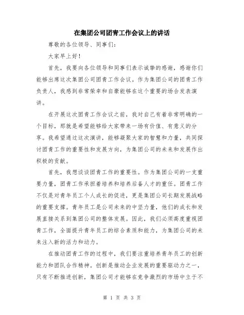 在集团公司团青工作会议上的讲话
