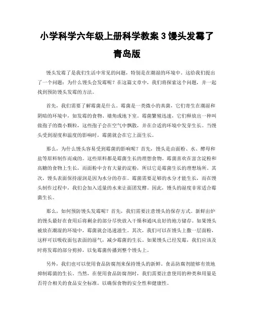 小学科学六年级上册科学教案3馒头发霉了青岛版