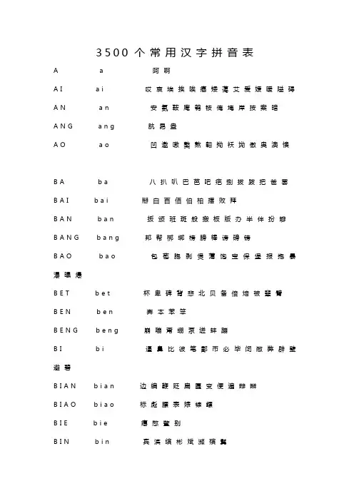 3500个常用汉字拼音表