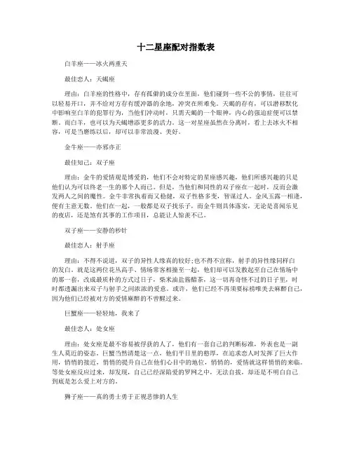 十二星座配对指数表