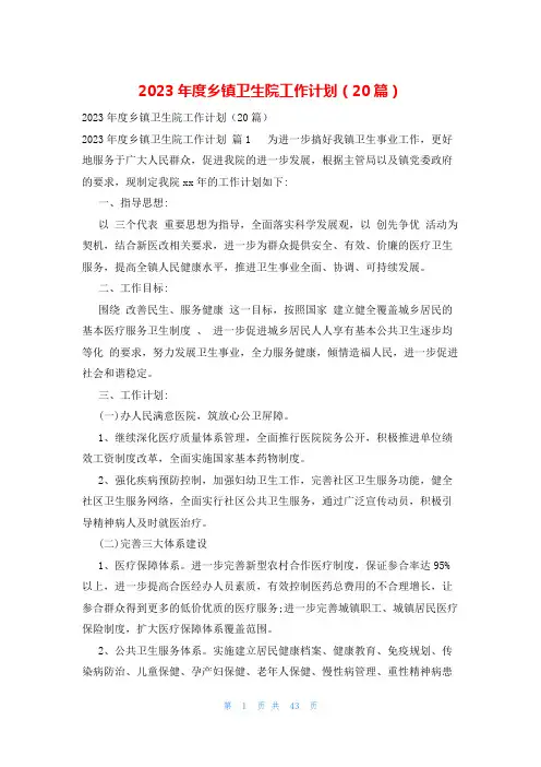 2023年度乡镇卫生院工作计划(20篇)