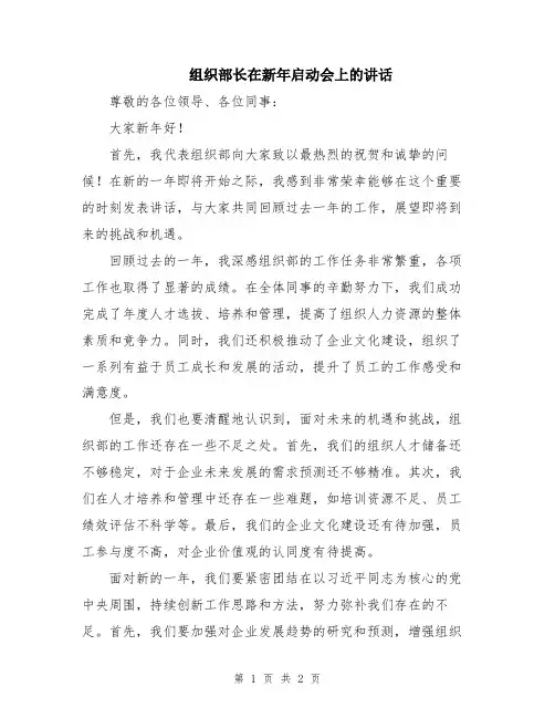 组织部长在新年启动会上的讲话