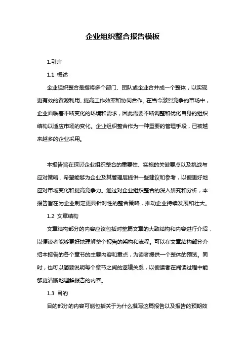 企业组织整合报告模板