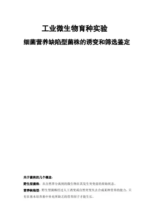 细菌营养缺陷型菌株的诱变和筛选鉴定实验报告范文