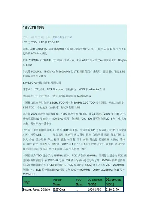4GLTE频段