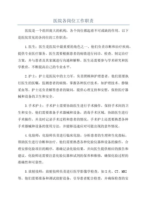医院各岗位工作职责