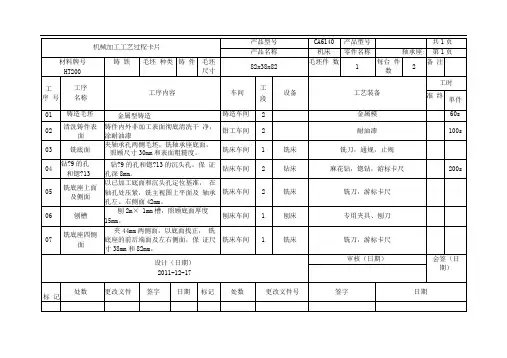 轴承座加工工艺过程及工序卡