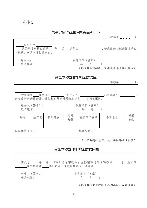 高校毕业生档案转递通知单