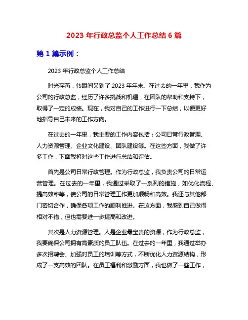 2023年行政总监个人工作总结6篇