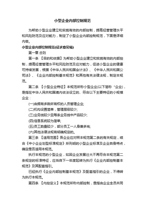 小型企业内部控制规范