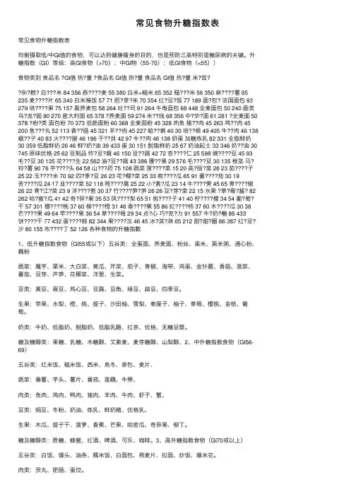 常见食物升糖指数表