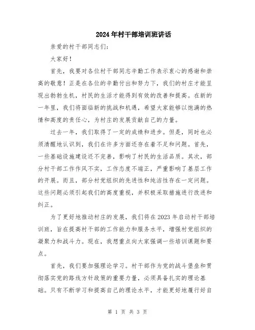 2024年村干部培训班讲话
