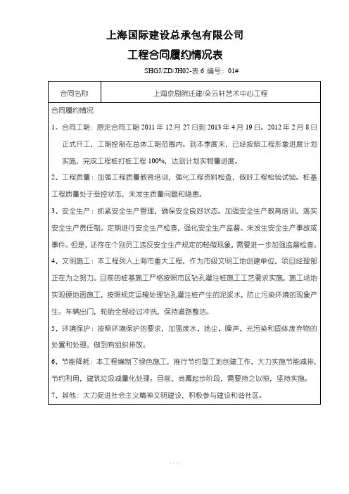 工程合同履约情况表