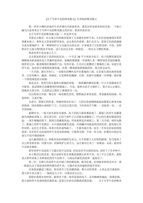 [关于写牵牛花的唯美散文] 写苏轼的唯美散文