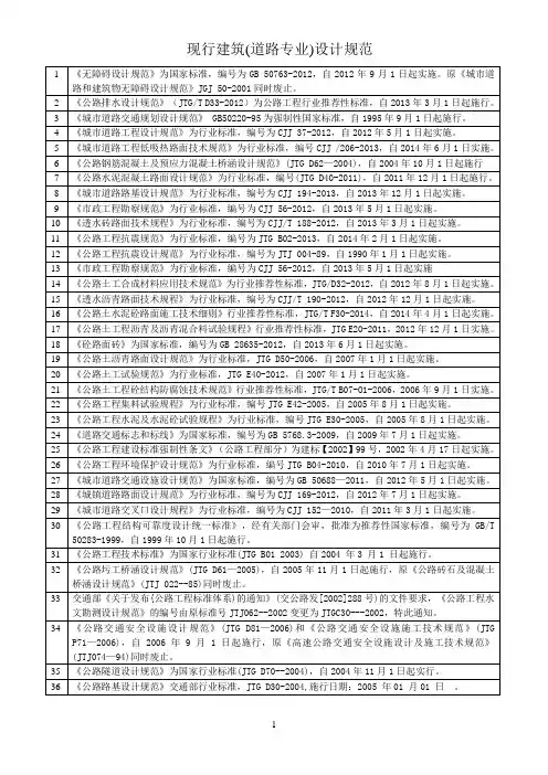 现行建筑(道路专业)设计规范