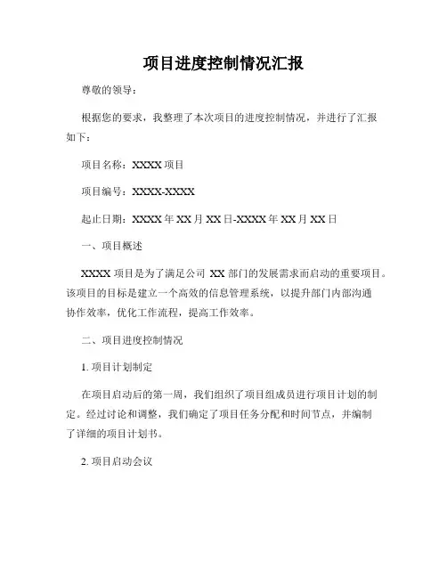 项目进度控制情况汇报