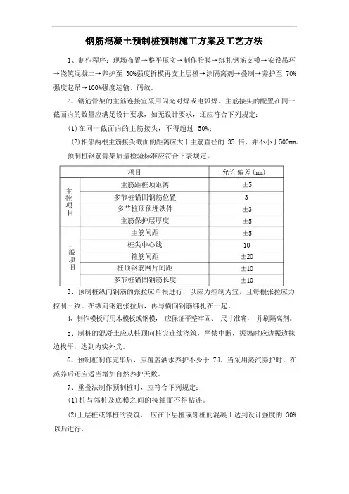 钢筋混凝土预制桩预制施工方案及工艺方法