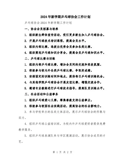 2024年新学期乒乓球协会工作计划