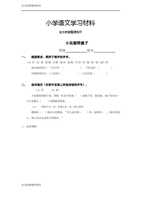 (沪教版)一年级语文下册 小花猫照镜子
