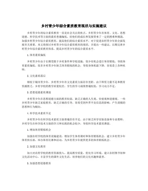 乡村青少年综合素质教育现状与实施建议