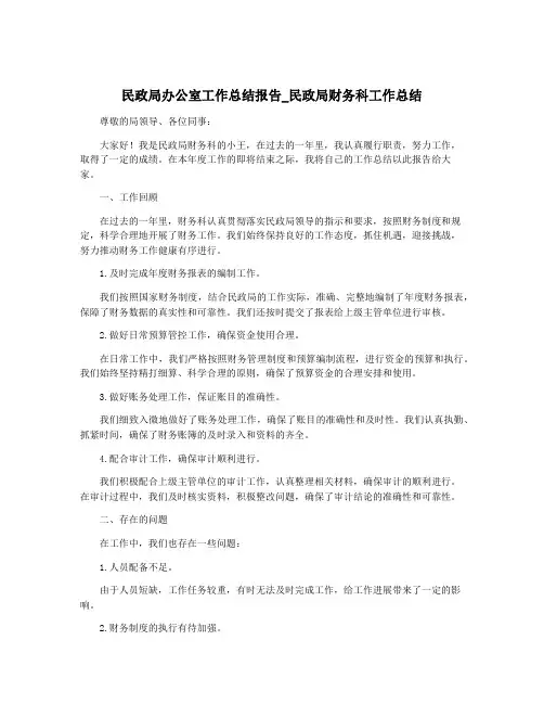 民政局办公室工作总结报告_民政局财务科工作总结