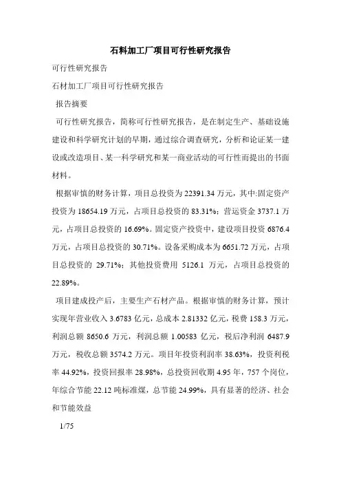石料加工厂项目可行性研究报告