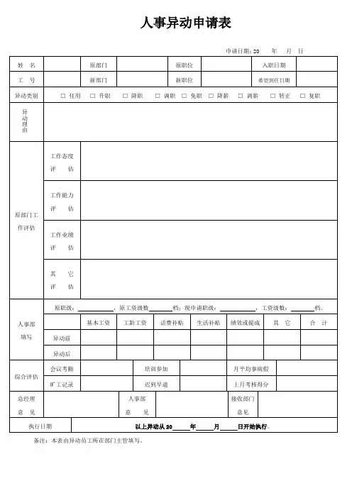 人事异动申请表