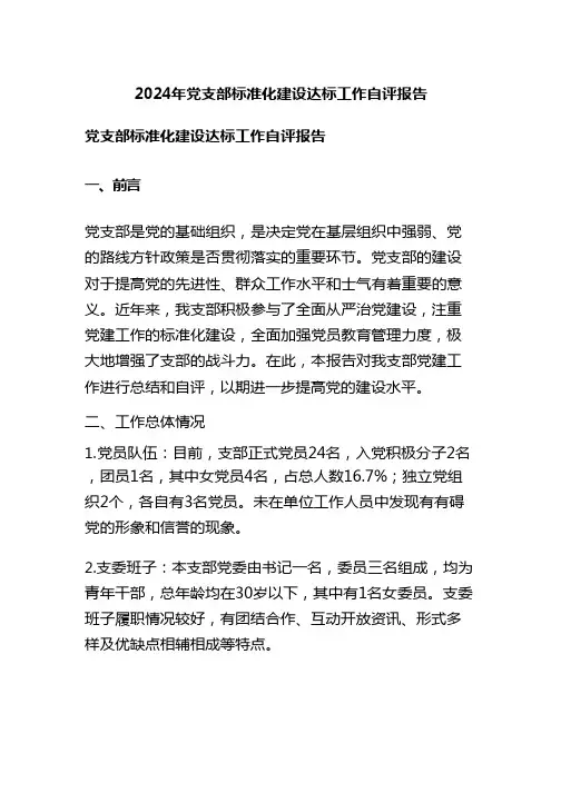 2024年党支部标准化建设达标工作自评报告