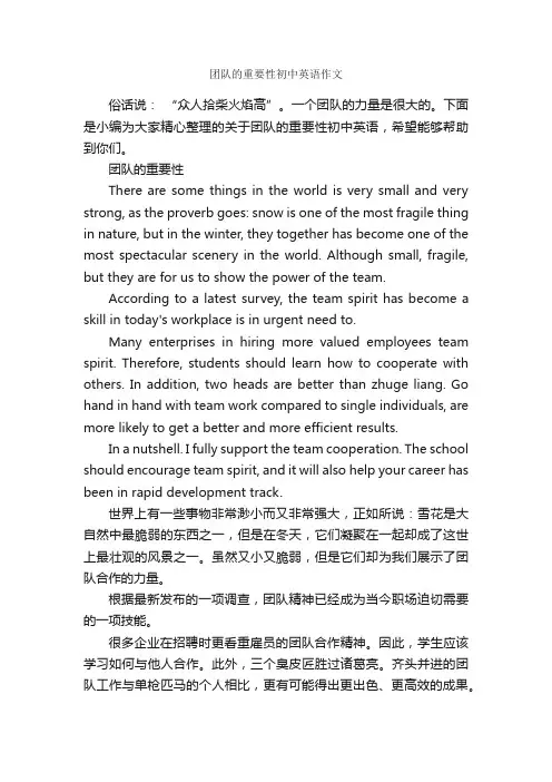 团队的重要性初中英语作文_初中英语作文_