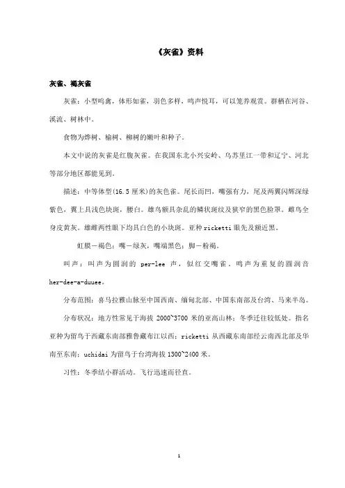 最新鲁教版(五四制)小学语文三年级上册《灰雀》资料灰雀、褐灰雀(精品)