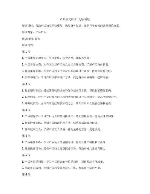 产后康复培训计划表模版