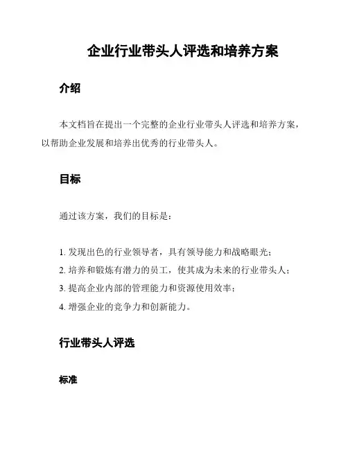 企业行业带头人评选和培养方案