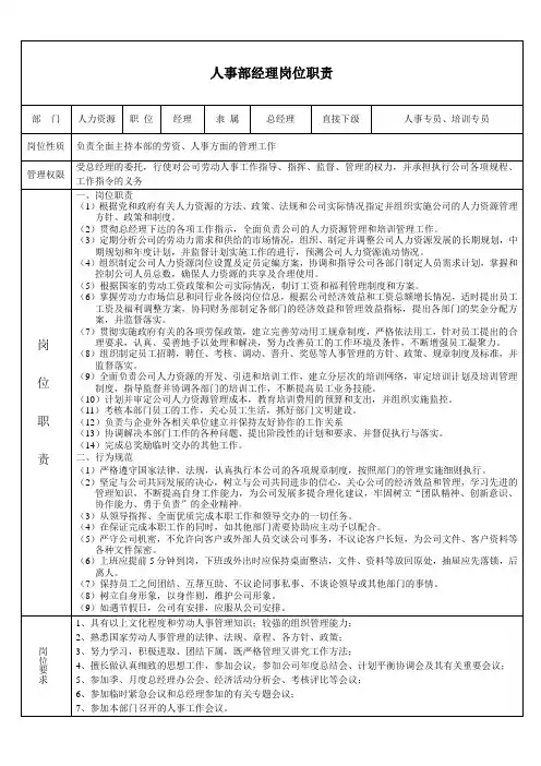正规公司中层及以下各项岗位职责