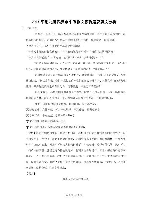 2023年湖北省武汉市中考作文预测题及范文分析