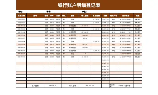 公司银行账户明细账登记表Excel表格