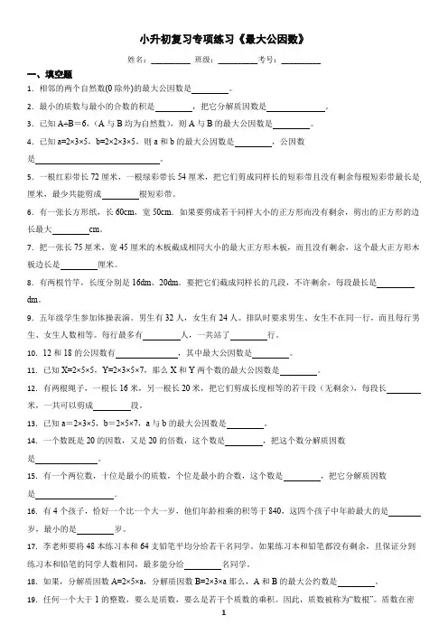 小升初复习专题《最大公因数》练习及答案