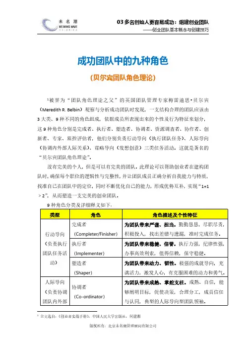 成功团队中的九种角色(贝尔宾团队角色理论)